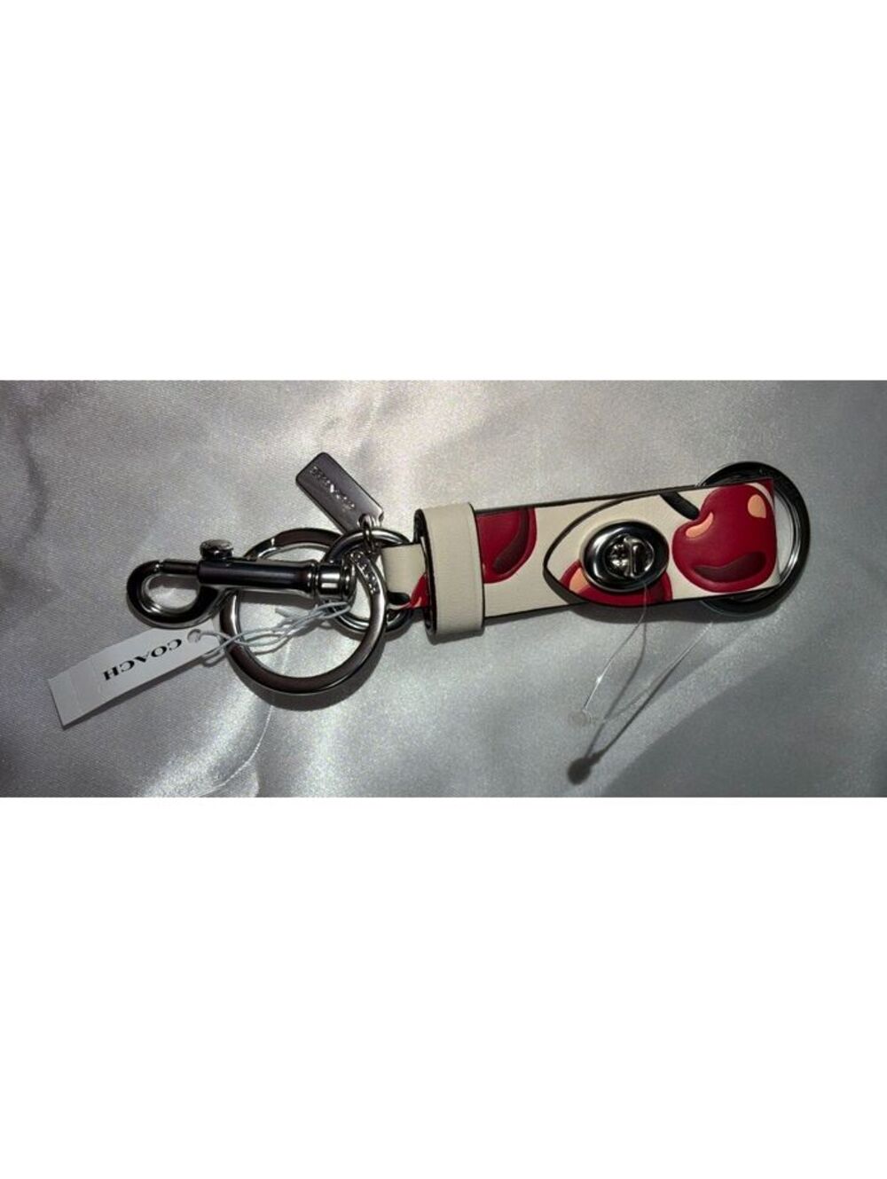 Coach Heart Print Leather Keychain Keyring NWT